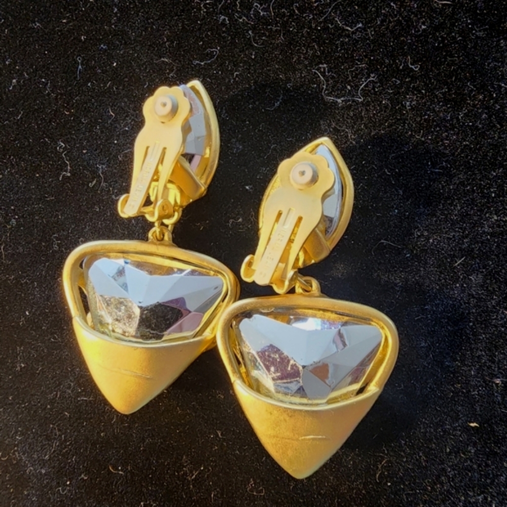 Vintage Norma Jean STUNNING Gold-Tone Crystal Heart Drop Clip-On Earrings